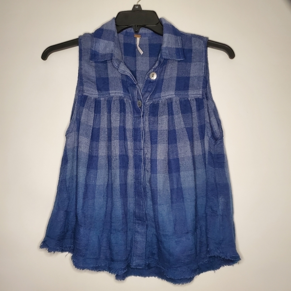 FREE PEOPLE- Blue Checkered Top- Women's- Size XS